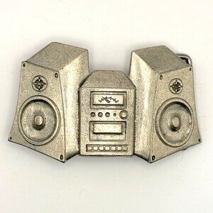 Cool Rare Vintage 1980s 90s Y2K Boombox Beats Silvertone Large Metal Belt Buckle